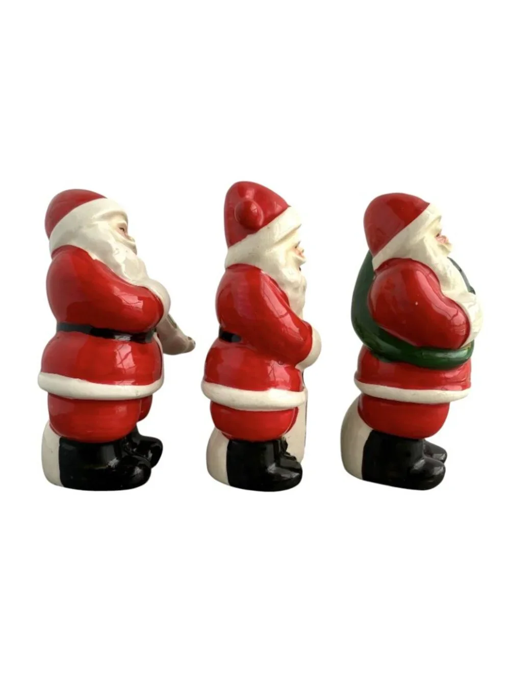 Vintage Musician Santa Playing Cello Violin Tuba Band Ceramic Figurines Set Of 3